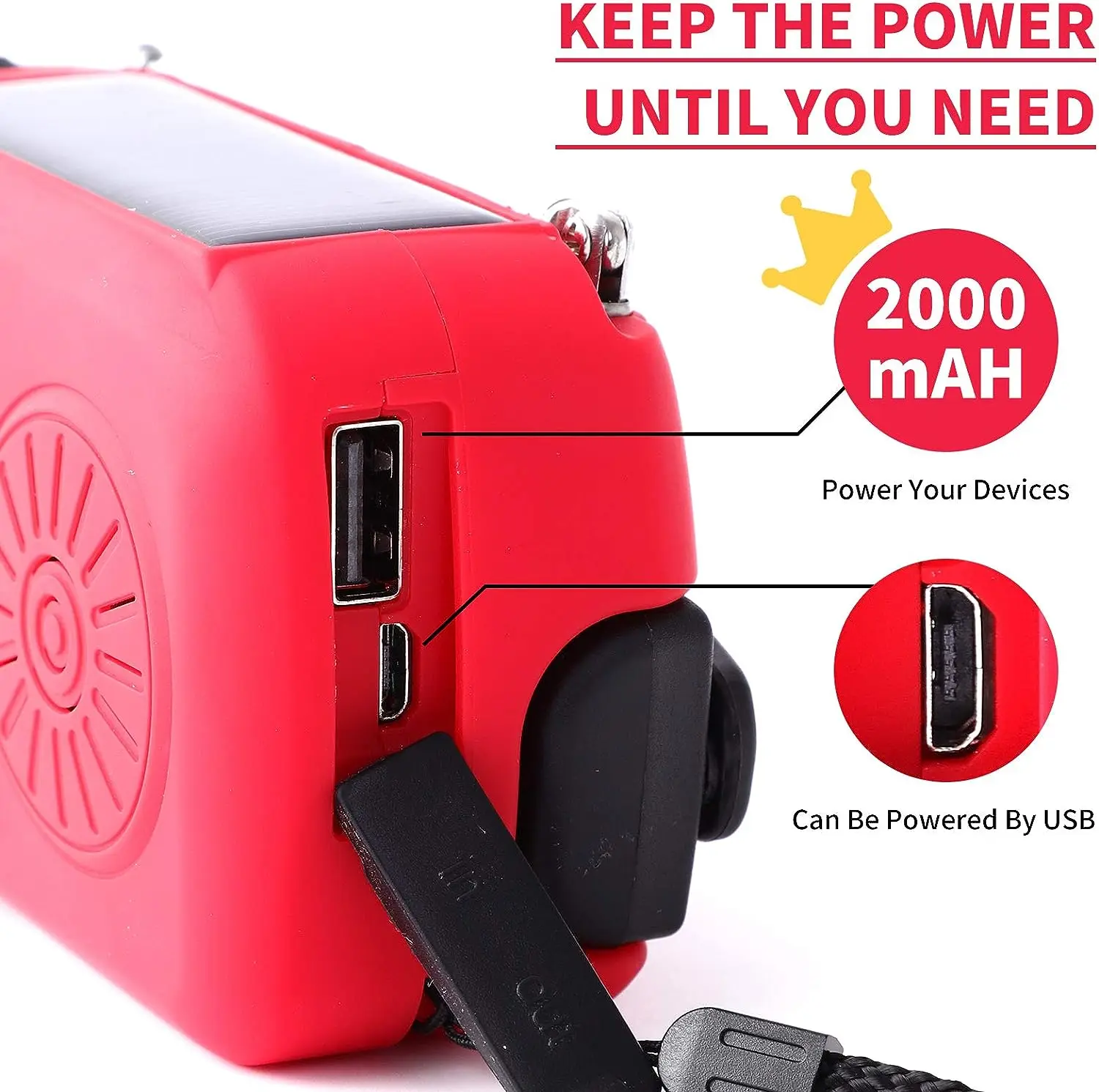 Portable Hand Crank Solar Dynamo Rechargeable NOAA Weather Alert Emerncy Radio With Speaker 2000mah
