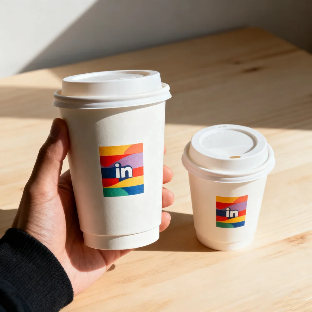 Free Sample Custom Logo Size Cafe Paper Disposable Foldable Butterfly Cup Kraft Hot Drink Cup No Lids Easy Drinking