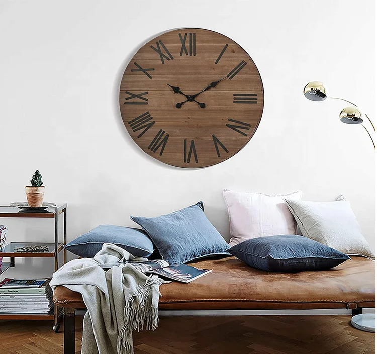 Reloj de pared de madera de alta calidad, redondo y silencioso
