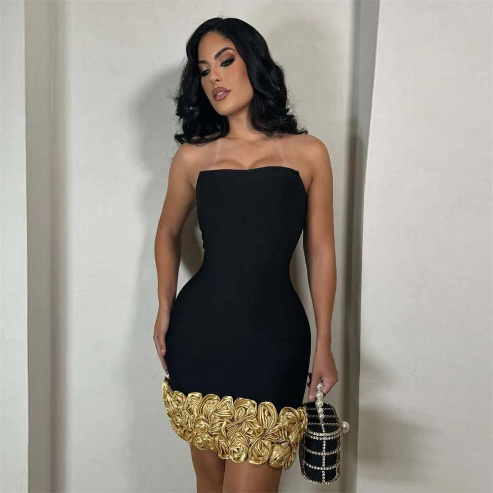 Fashion Black Bandage Mini Dress With 3d Flower Detail, Sleeveless Vintage Party Dress For Women Fashion Black Bandage Mini Dress With 3d Flower Detail, Sleeveless Vintage Party Dress For Women