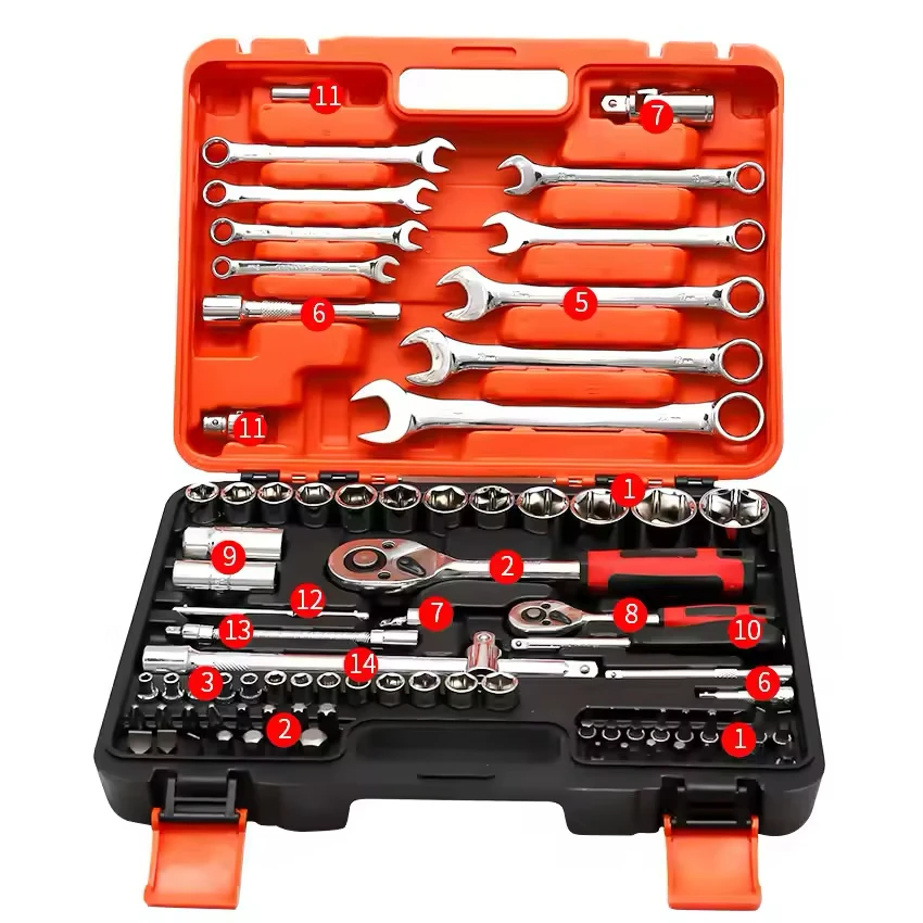 82 Pieces Repair Hand Tools Automotive Mechanic Tool Box 82pcs Drilling Machines Ratchet Wrench Socket Tool Kit Set