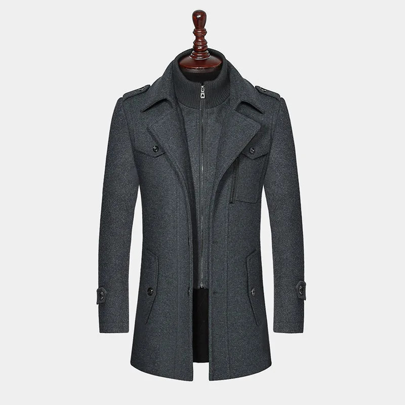 Autumn and Winter Middle-Aged Fashion High-End Atmospheric Wool Overcoat in the Long Thickened Woollen Coat Men_voghion.com