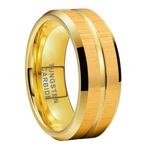 Coolstyle Jewelry 8mm Grooved Beveled Brushed Gold Tungsten Ring for Men Women Fashion Engagement Wedding Band Comfort Fit