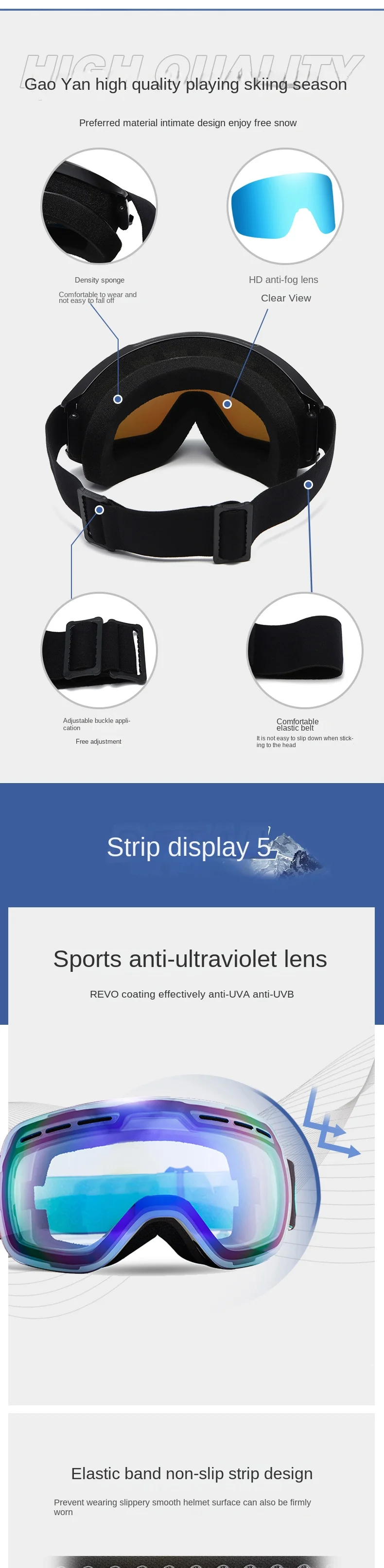 Unisex Large Spherical Ski Goggles with Double Anti-Fog and Outdoor Windproof Protection