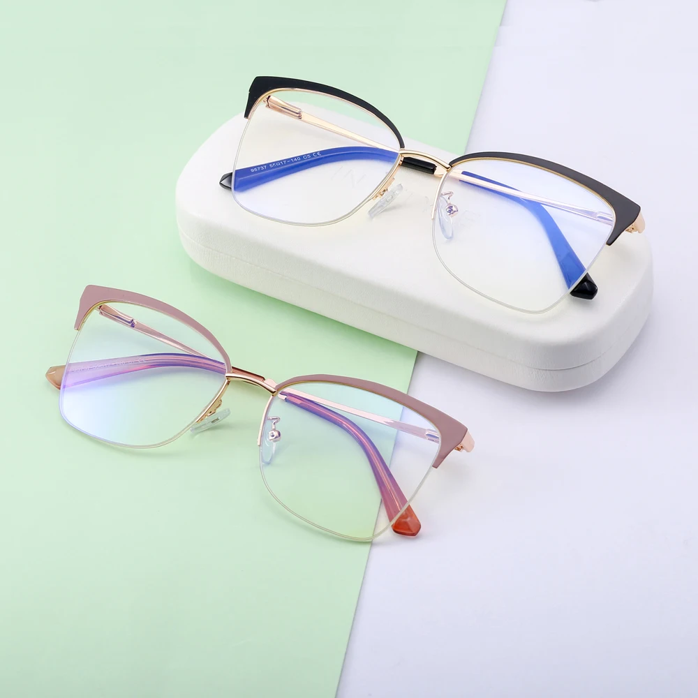 Women's High Fashion Semi-Rimless Clear Lens Cat Eye Glasses