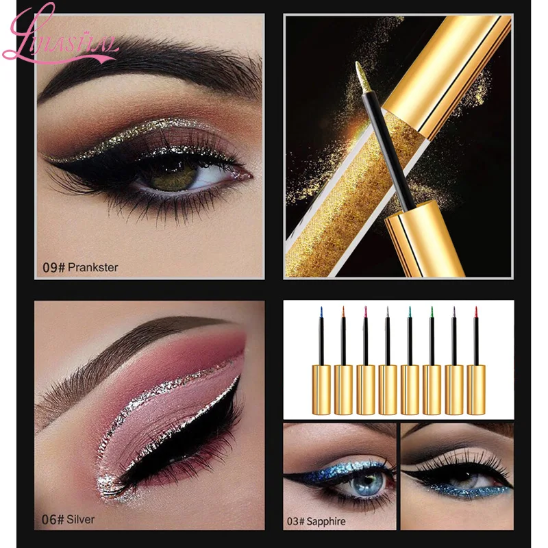 Custom logo Liquid Eyeliner Makeup Vendor 14-colors Waterproof  Glitter Eyeliner with Low MOQ