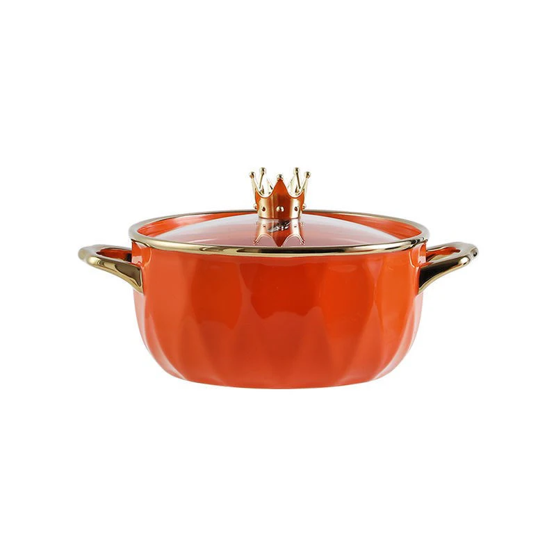High Quality Porcelain Colorful Gold Rim Plating Ceramic Buffet Bowl Pot Tureens Cooking Soup Pot With Glass Lid