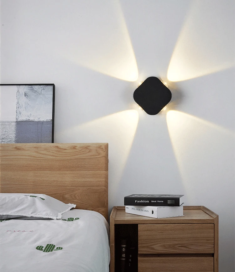 Lámpara De Pared LED 4W (4 Piezas) - Aplique Moderno Negro Con Luz Blanca Cálida 3000K Para Dormitorio, Salón Y Pasillo