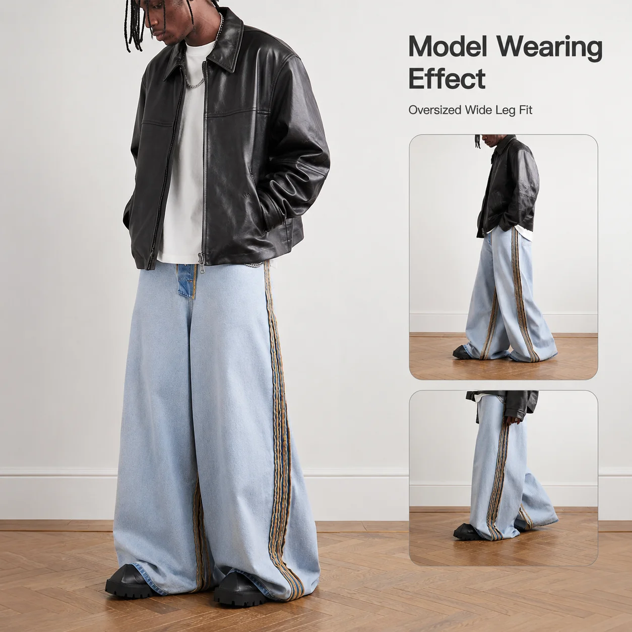 Custom Vintage Men's Oversized Baggy Jeans Cotton High Quality Denim Wide-Leg Straight Style Washed Streetwear Look