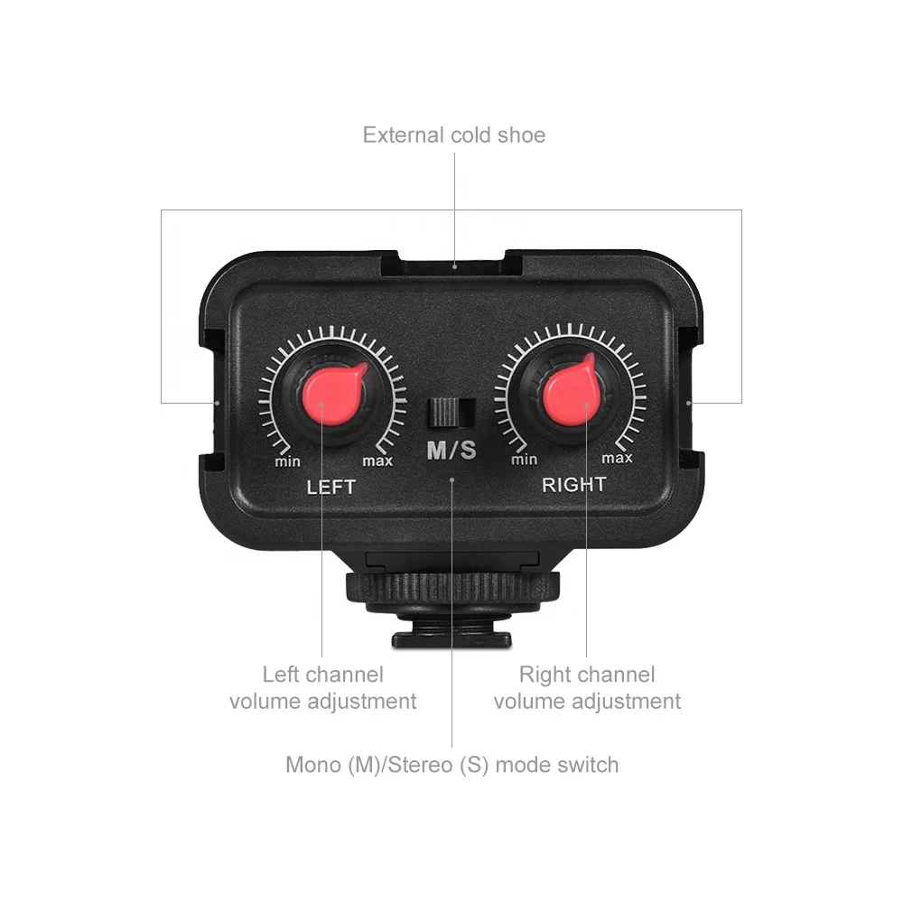 Adattatore o DSLR, miscelatore o microfono WS-V2 universale Dual canali con adattatore amplificatore microfono da 3,5 mm per tiro video registrazione microfono accessori