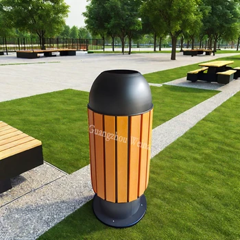 China Brand Practical 40L Park street Dustbin Aesthetic Iron and Steel Open Top Garbage Bin for Outdoor Street Use Sale