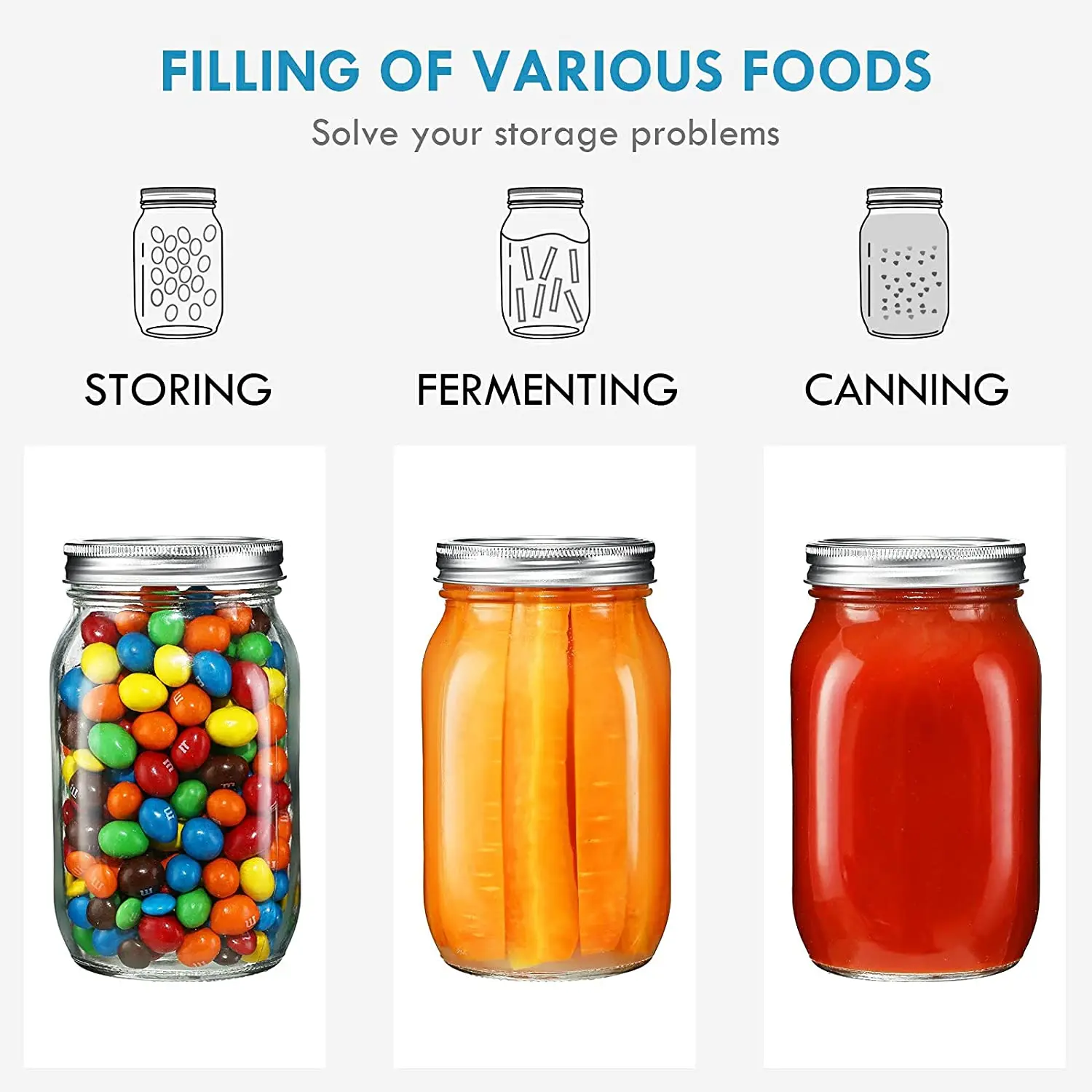 Glass Regular Mouth Mason Jars 16 Oz Clear Glass Jars With Silver Metal