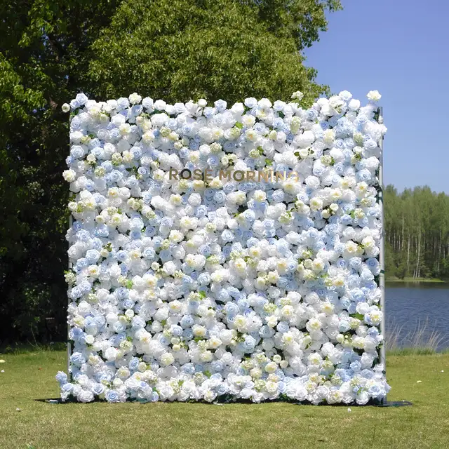 Fabric Artificial zip up curtain flower wall 8ft*8ft wedding decoration aritificial flower backdrop