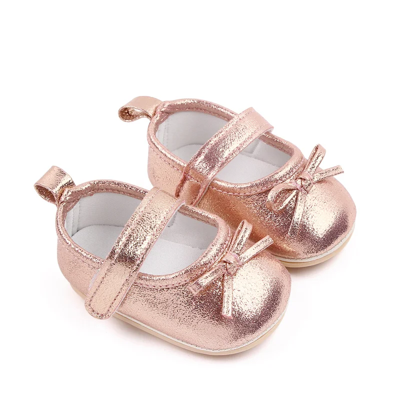Shiny Solid Color Bright Top Bow Non-slip Soft Soled Baby All Match Princess Toddler Shoes