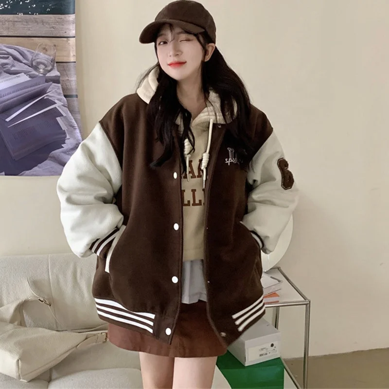 Autumn Vintage Varsity Jacket Women Oversized Baseball Jackets Korean  Fashion Streetwear Bomber Coats College Couple Aesthetic - AliExpress