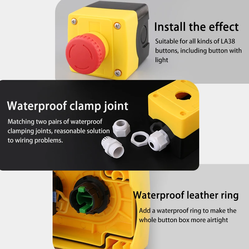 Push Switch Red Emergency Stop Button Installation Box Press Lock Rotary Resetting 22mm Waterproof Ip65