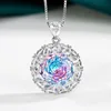 Pink blue pendant with box chain