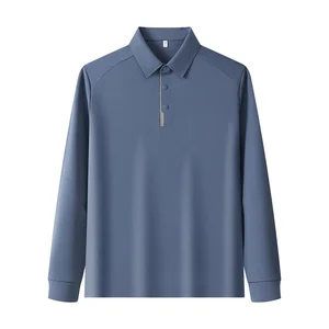New Men's Solid Knitted Long-Sleeved for Shirt Business Casual Golf Sport Comfortable Breathable T-Shirt