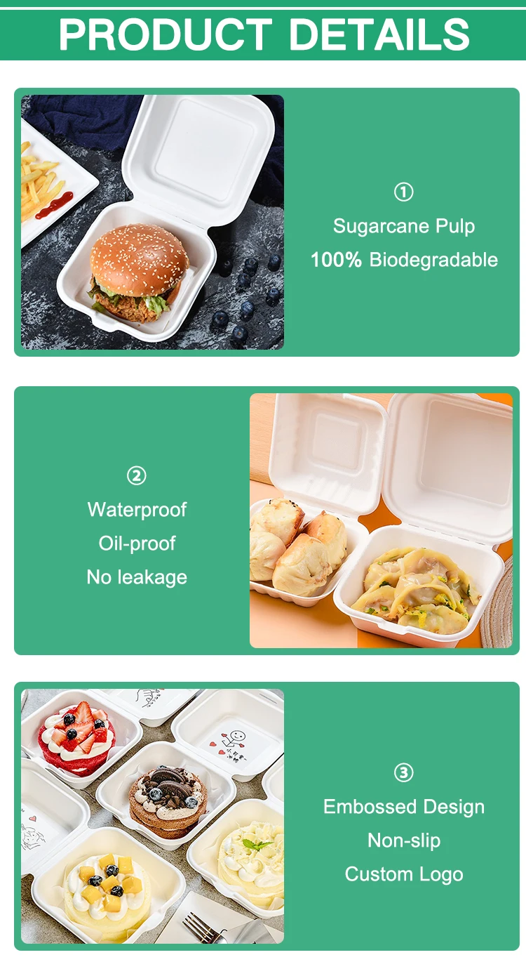 5inch Biodegradable Take Out Hamburger Bento Box Compostable Sushi ...
