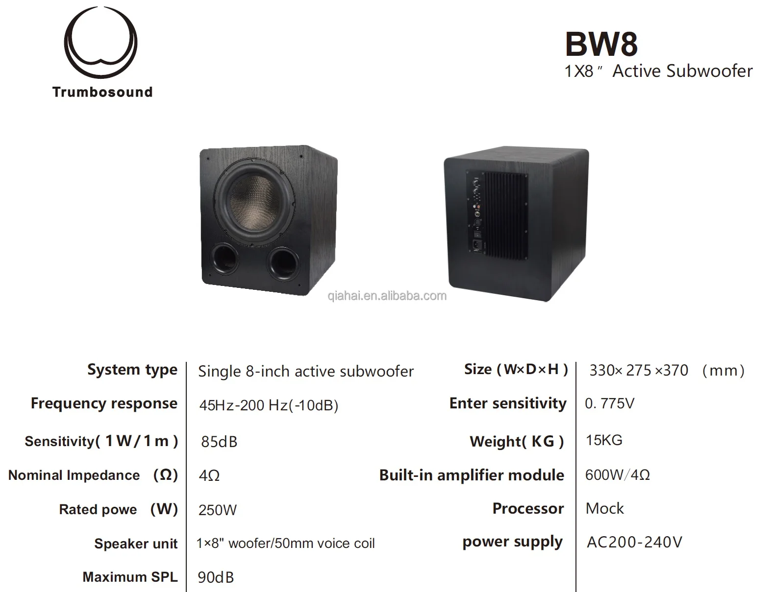 BW08 Active Subwoofer Inch Sub Woofer Loudspeaker Rms 250w Portable Audio  Subwoofer for Disco Ktv bar Dj Outdoor Events