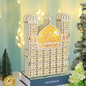 Nicro New Arrival  Diy Eid Decoration Castle House Home Ornaments Muslim islamic Wooden Craft 30 Days Ramadan Advent Calendar