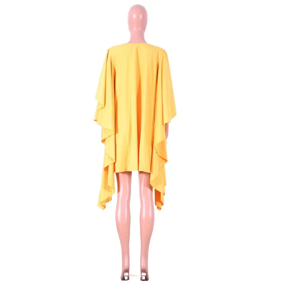 Europe and America Size Womens Long Sleeve Dresses Women Casual Pleated Loose Yellow Dress