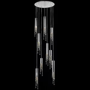 JACKSUN Modern Chrome Crystal Ceiling Chandelier for Indoor Lighting Large Kitchen Island Dining Room Loft Staircase Pendant