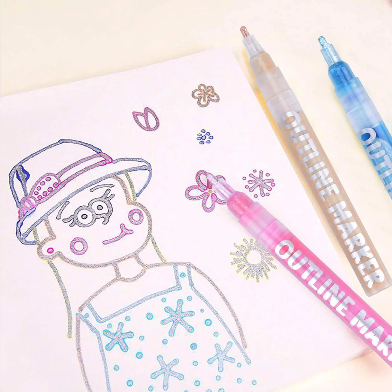 Glitter Pens With Silver Outline Asera Double Effect Outliner Pen