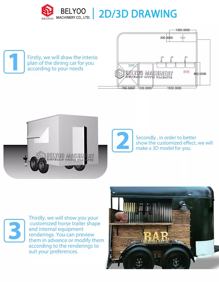 Belyoo Vintage Concession Trailer Street Food Truck For Sale Beer Bar Cart Ice Cream Truck Coffee Carts Horse Trailer Bar