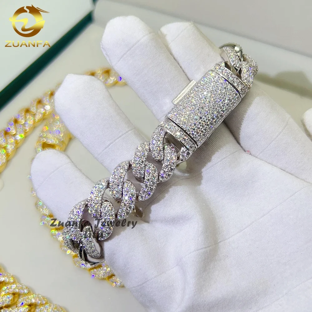 Moon Shape Two Tows Diamond 15mm Ied Out Hip Hop 925シルバー