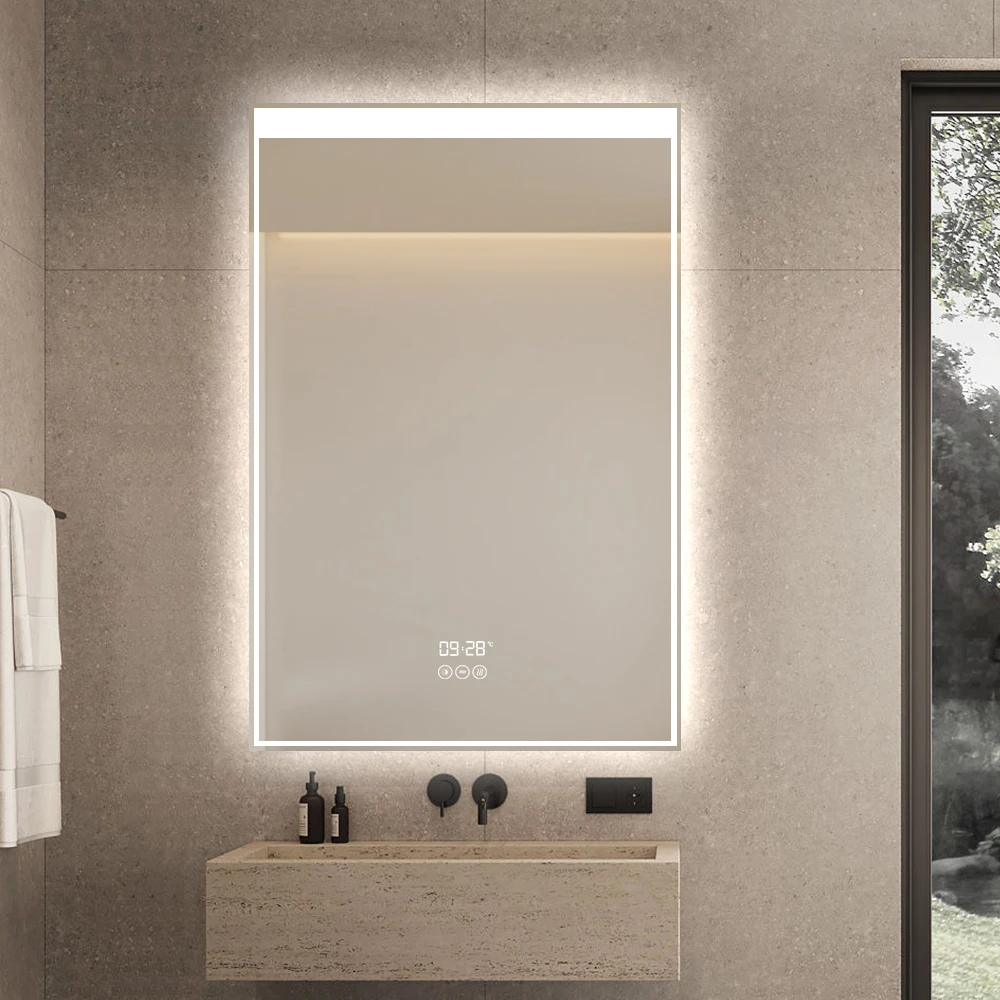 Hotel Collection Large Rectangular LED Backlit Mirror Smart Touch Control  Dimmable Anti-Fog Modern Wall-Mounted Bathroom Vanity| Alibaba.com, image size:1000x1000