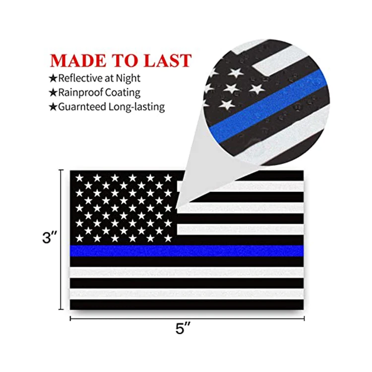 Reflective Thin Blue Line Flag Decal Black White American Flag Sticker ...