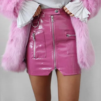 women Elegant zipper mini skirt High waist PU leather skirts Autumn winter streetwear short Skinny mini Skirts