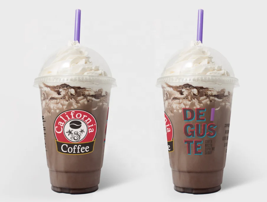 
 Экологичные одноразовые стеклянные чашки для смешивания льда, пластиковая печать на заказ, ПЭТ, 12 унций, прозрачная кофейная пластиковая чашка 12 унций  