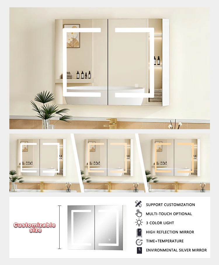 product good led inwall american bathroom mirror recessed lighted white medicine cabinet smart bathroom cabinet for hotel and apartment-4