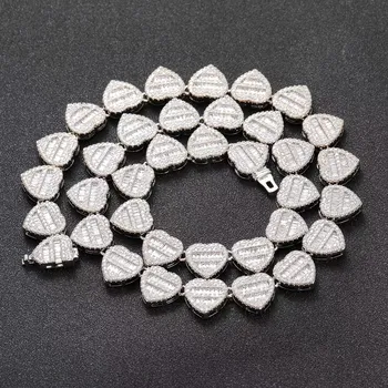 2024 New Heart-Shaped High Quality Sterling Silver Waterproof Full Of Zircon Cuban Link Chain Hip-Hop Jewelry Factory Price