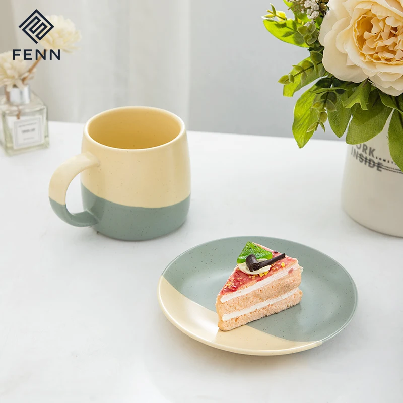 product fenn new fashion creative mug handmade splash ink mug unique porcelain dessert plate ceramic speckled coffee mug cup and saucer-60