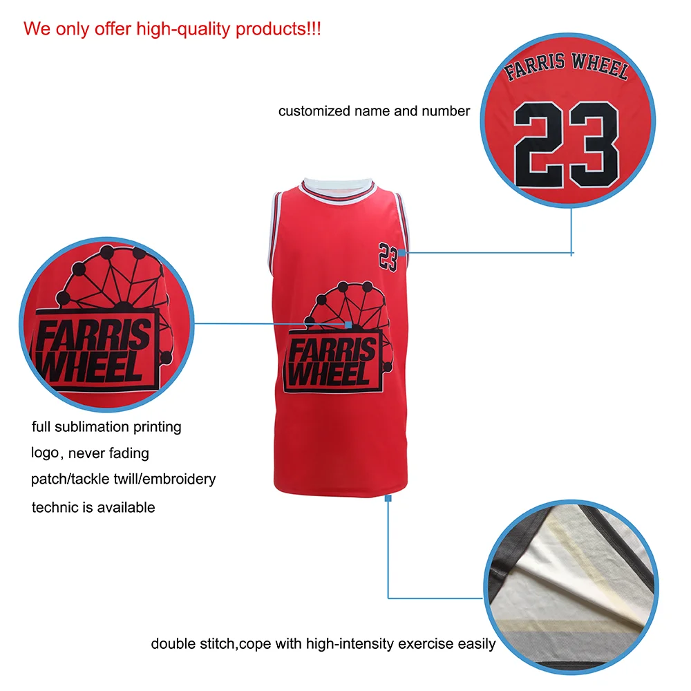 Oversize Available Custom Applique Logo Mens Basketball Jersey Cartoon