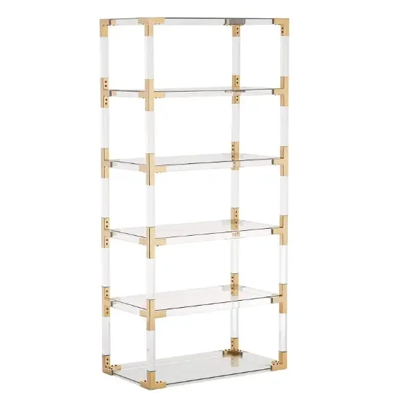 Modern Acrylic Corner Bookshelf Storage Shelf Glass Stainless Steel Parts Metal Cabinet