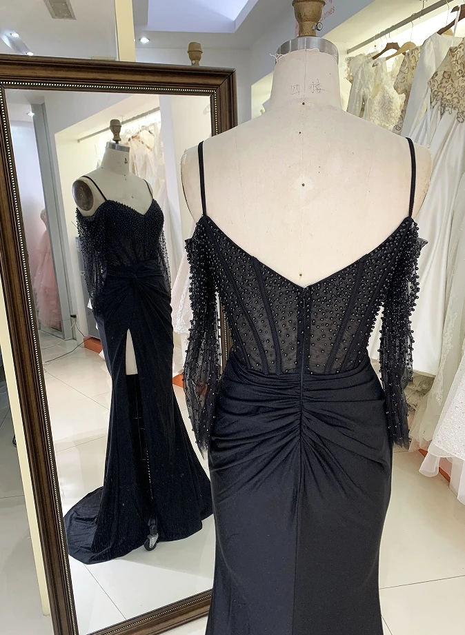 OKBBN mermaid slim shoulder straps, side straps, pleated tight corset, long evening gown main image 1