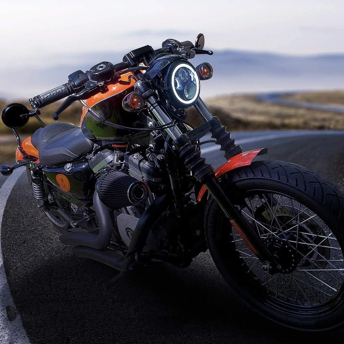 5-3/4inch Black LED Motorcycle Headlight Halo for Harley Sportster  Wide Glide XL1200 XG750 883 48 Night Rod