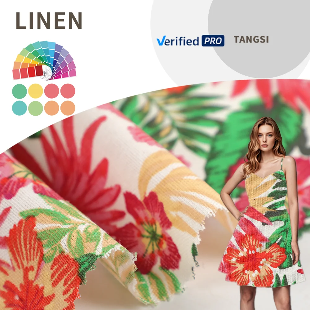 Factory Direct 2025 Eco-Friendly Print Fabric 20% Linen 30% Viscose 50% Polyester Organic Woven Design Dresses Free Shipping