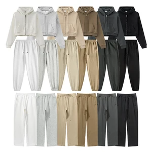Huili Wholesale Custom Logo 2025 High Quality Heavyweight Fleece Zip up Tracksuits Crop Hoodies & Sweatpants Women Hoodie Set