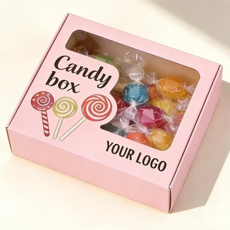 Caixa de Embalagem Biodegradável de Alta Qualidade para Doces, Chocolate, Biscoitos, Sobremesas e Donuts, Caixa de Papel Econômica com Janela Transparente