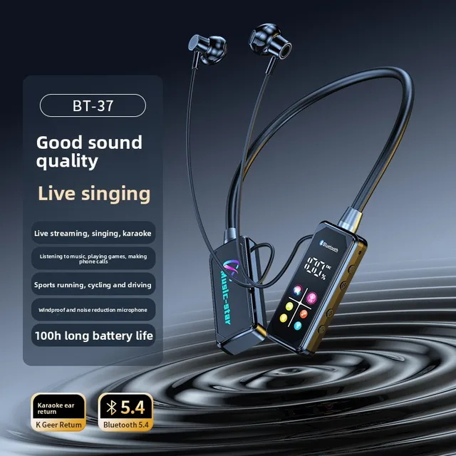 CYY Color Screen Digital Display K-Singing Live Streaming Neckband for Wireless Sports Earphones