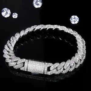 Good Quality and Price of 8mm Iced Out Moissanite Hip Hop Cuban Chain Bracelet with Gold Plating for Unisex