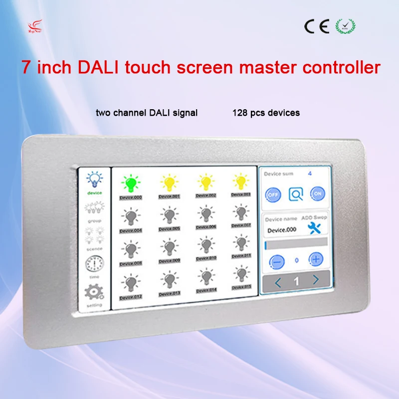 Wall Mounted 7 Inch Touch Screen Controller 2 Channels 128 Lighting Devices Management Dali Panel Dimmers