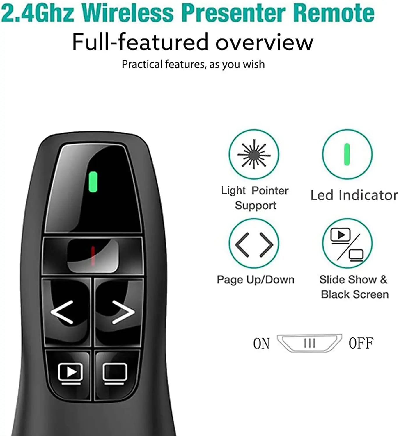 2.4Ghz RF USB Wireless Red Laser Pointer Pen PPT Remote Control Mouse Plug Play Business Teaching for Meetings