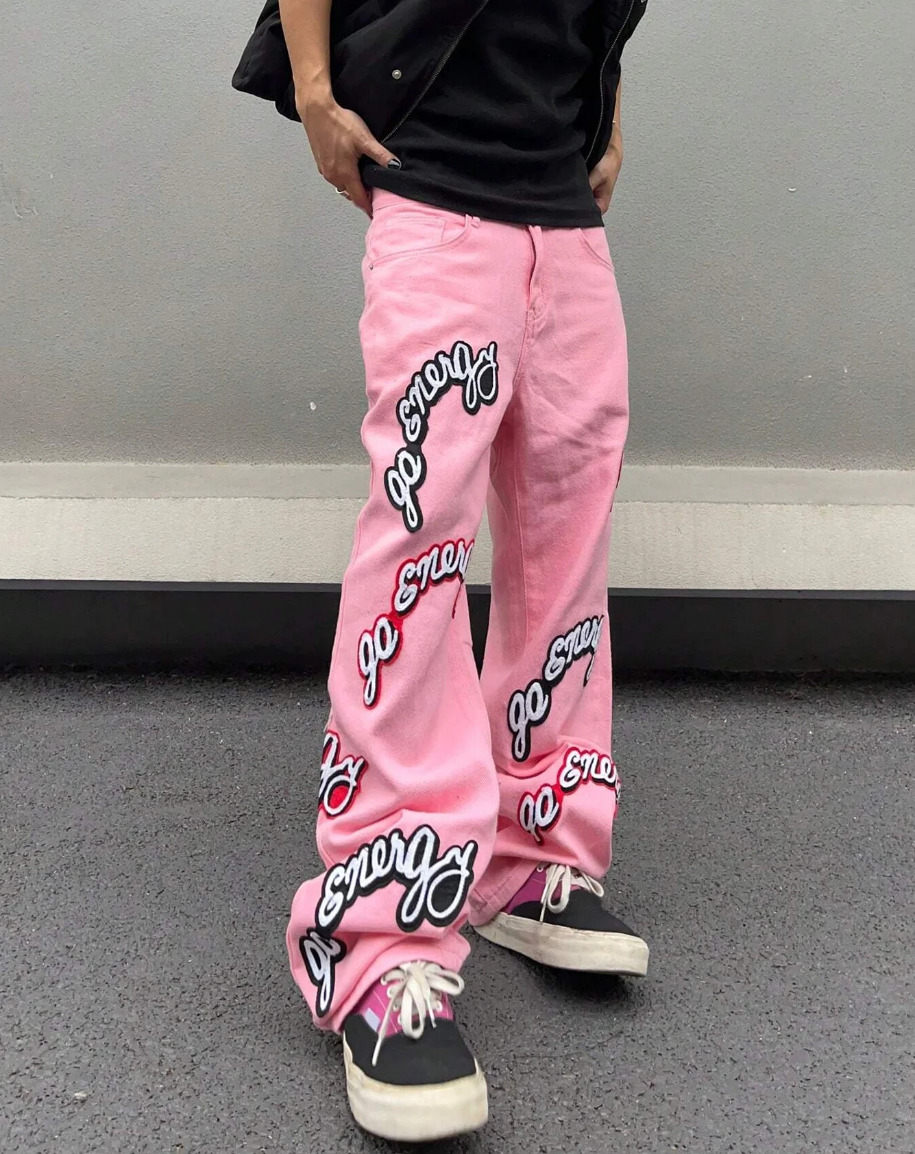 Streetwear Manufacturer Y2K Baggy Washed Denim Letter Patch Wide Leg Jeans Pants Men_voghion.com