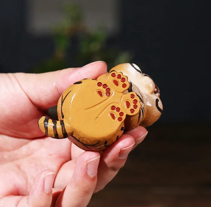 Handmade Fine Clay Tiger Tea Pet - Cute Eco-Friendly Addition for